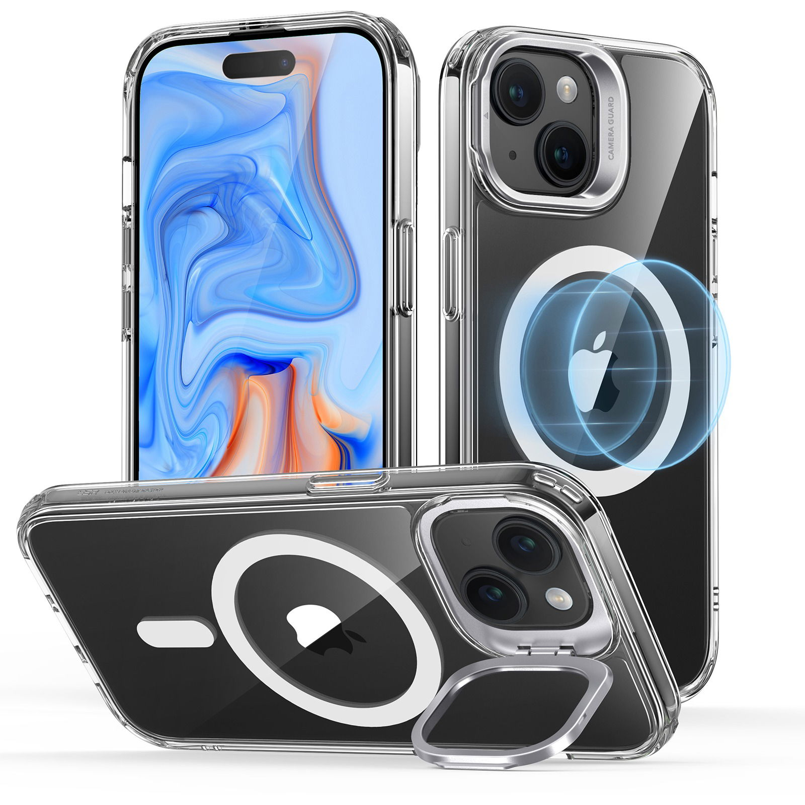 ESR Classic Hybrid Case with Stash Stand (HaloLock), Compatible with iPhone 15 Plus, Clear tok (1A6730102)-0